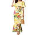 Birds and Floral Aussie Lorikeet Mermaid Dress Pastel Yellow - Aussie Hoodie