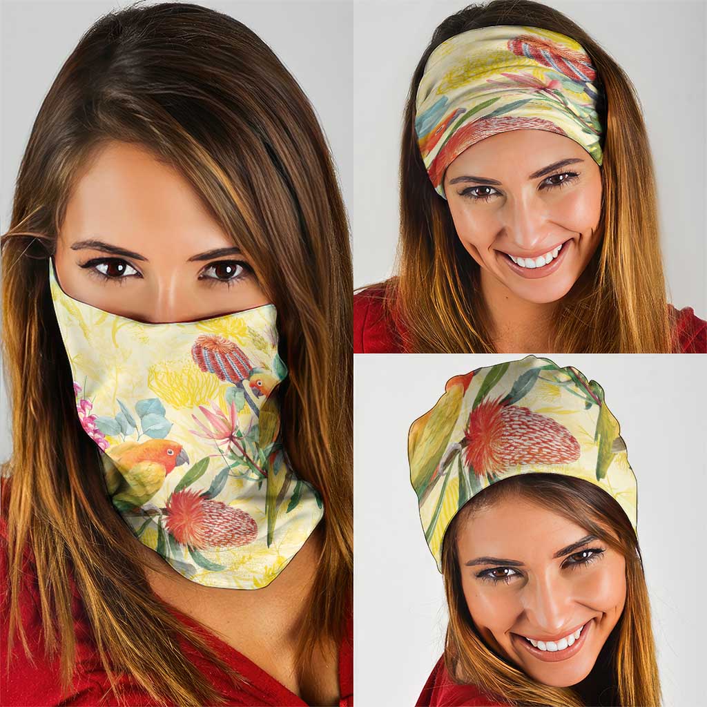 Birds and Floral Aussie Lorikeet Neck Gaiter Pastel Yellow - Aussie Hoodie