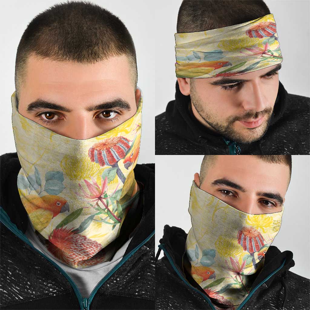 Birds and Floral Aussie Lorikeet Neck Gaiter Pastel Yellow - Aussie Hoodie