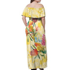 Birds and Floral Aussie Lorikeet Off Shoulder Maxi Dress Pastel Yellow - Aussie Hoodie