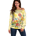 Birds and Floral Aussie Lorikeet Off Shoulder Sweater Pastel Yellow - Aussie Hoodie
