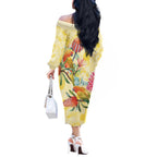Birds and Floral Aussie Lorikeet Off The Shoulder Long Sleeve Dress Pastel Yellow - Aussie Hoodie