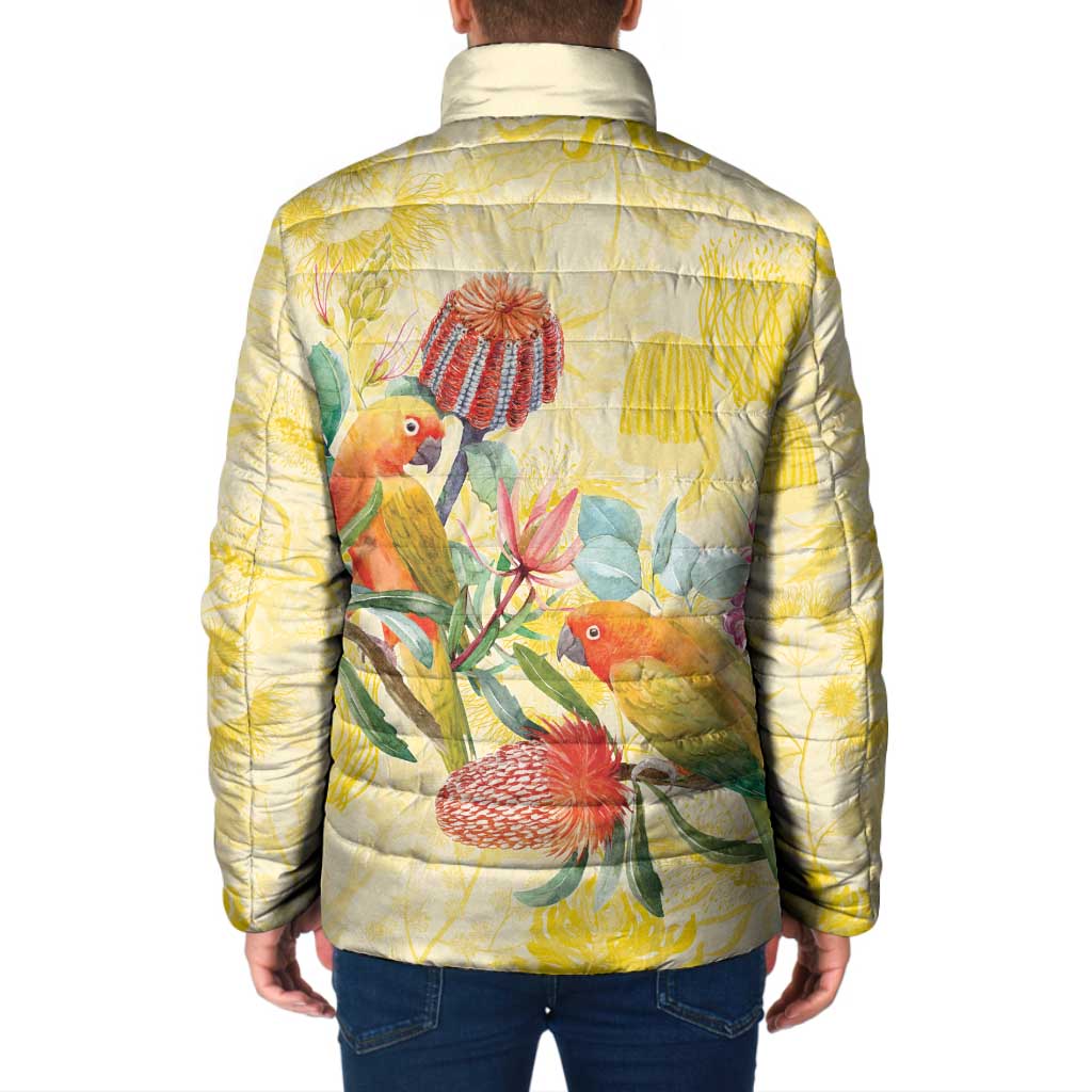 Birds and Floral Aussie Lorikeet Padded Jacket Pastel Yellow - Aussie Hoodie
