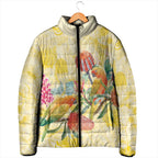 Birds and Floral Aussie Lorikeet Padded Jacket Pastel Yellow - Aussie Hoodie