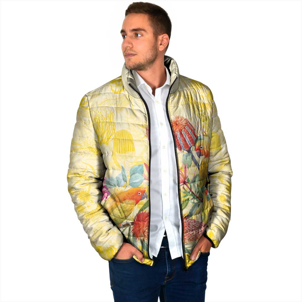 Birds and Floral Aussie Lorikeet Padded Jacket Pastel Yellow - Aussie Hoodie