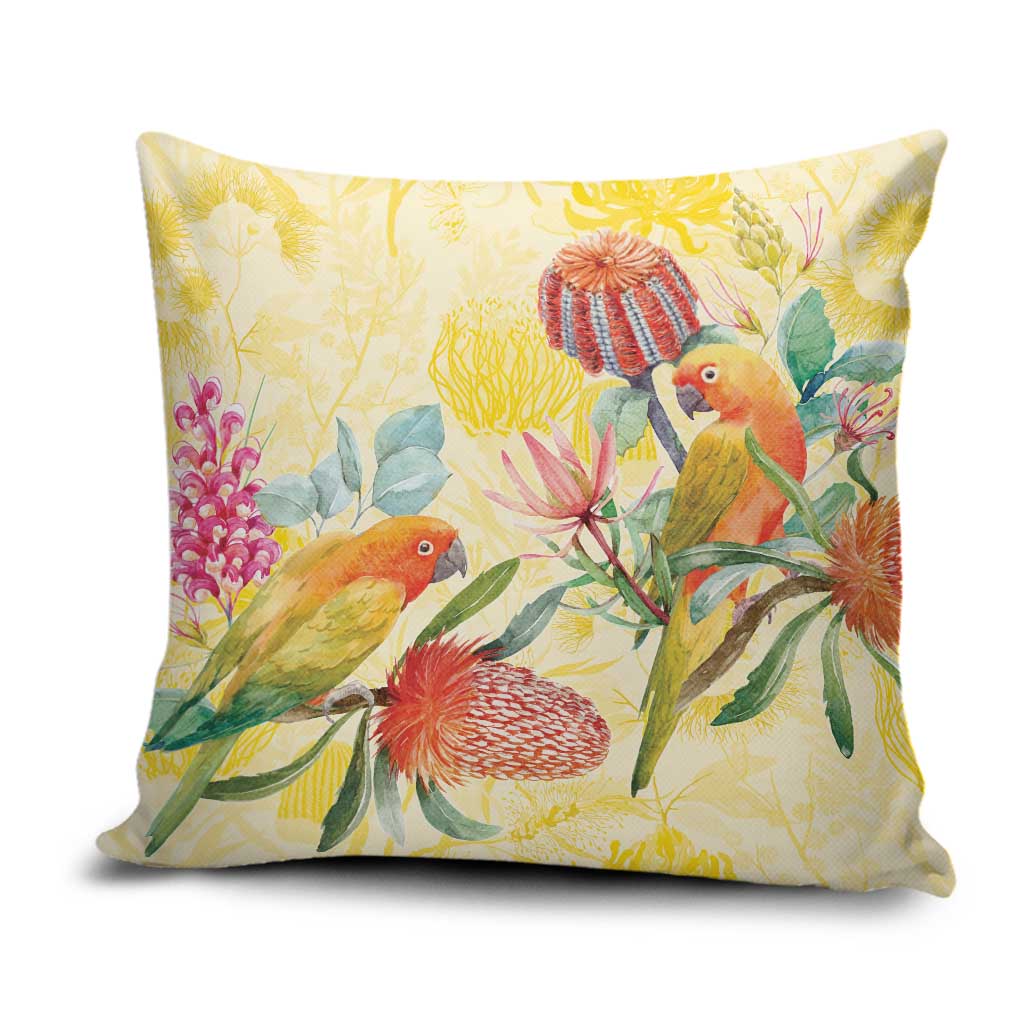 Birds and Floral Aussie Lorikeet Pillow Cover Pastel Yellow - Aussie Hoodie