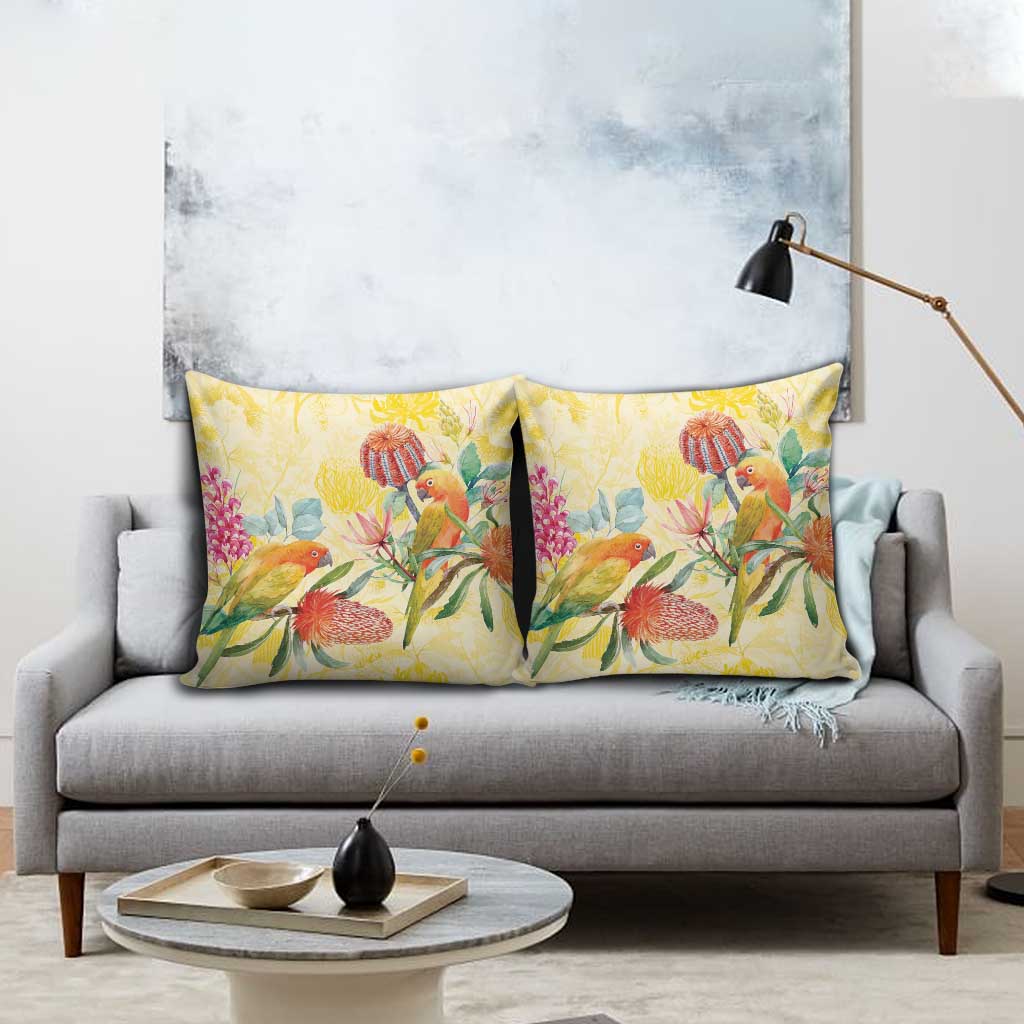 Birds and Floral Aussie Lorikeet Pillow Cover Pastel Yellow - Aussie Hoodie