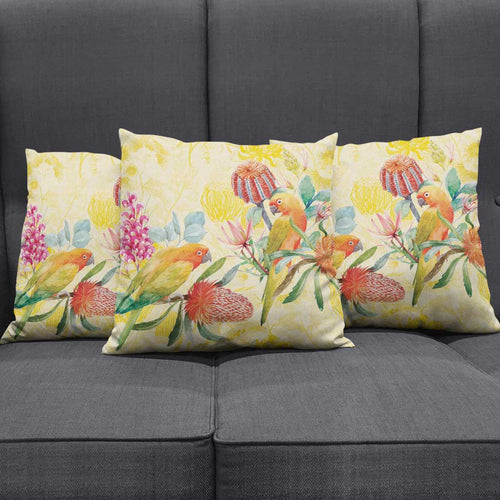 Birds and Floral Aussie Lorikeet Pillow Cover Pastel Yellow - Aussie Hoodie