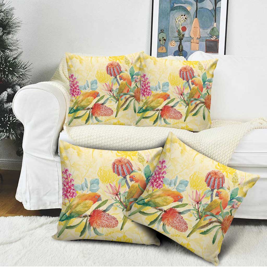 Birds and Floral Aussie Lorikeet Pillow Cover Pastel Yellow - Aussie Hoodie