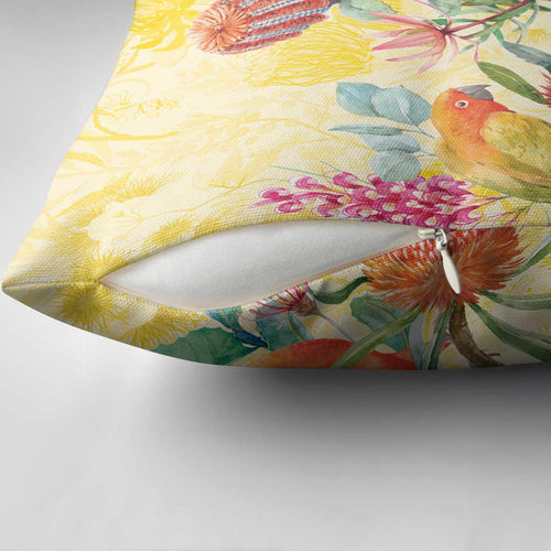 Birds and Floral Aussie Lorikeet Pillow Cover Pastel Yellow - Aussie Hoodie