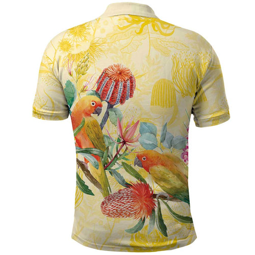 Birds and Floral Aussie Lorikeet Polo Shirt Pastel Yellow - Aussie Hoodie