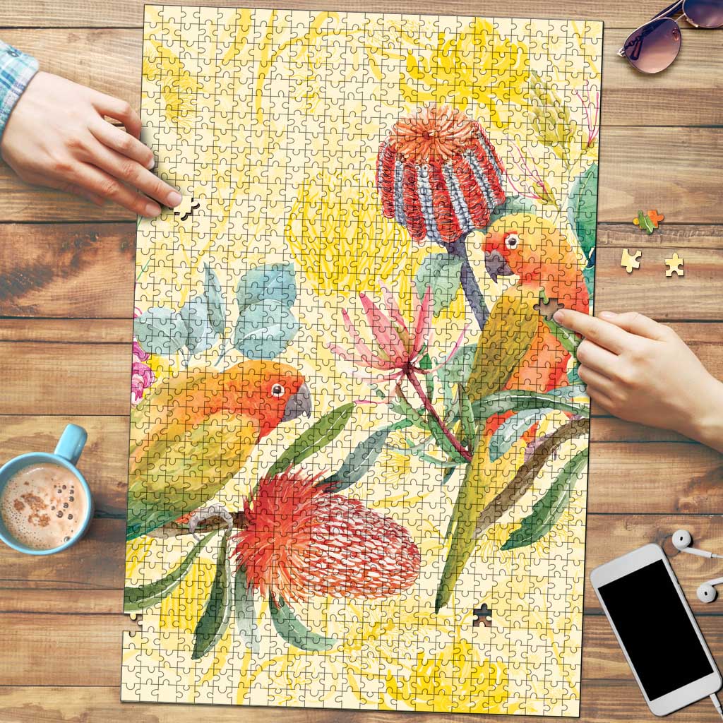 Birds and Floral Aussie Lorikeet Puzzle Pastel Yellow - Aussie Hoodie