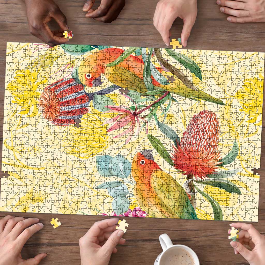 Birds and Floral Aussie Lorikeet Puzzle Pastel Yellow - Aussie Hoodie