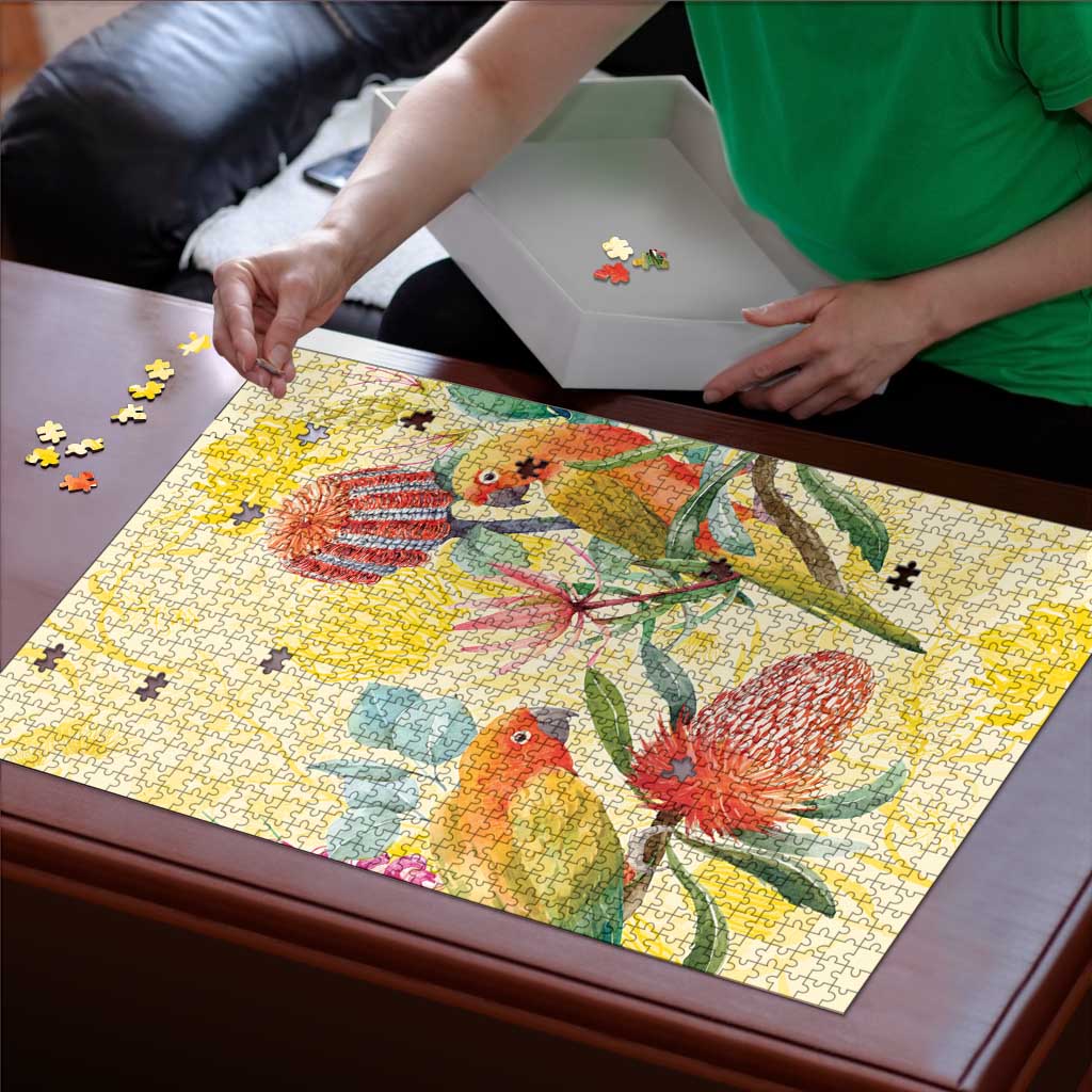 Birds and Floral Aussie Lorikeet Puzzle Pastel Yellow - Aussie Hoodie