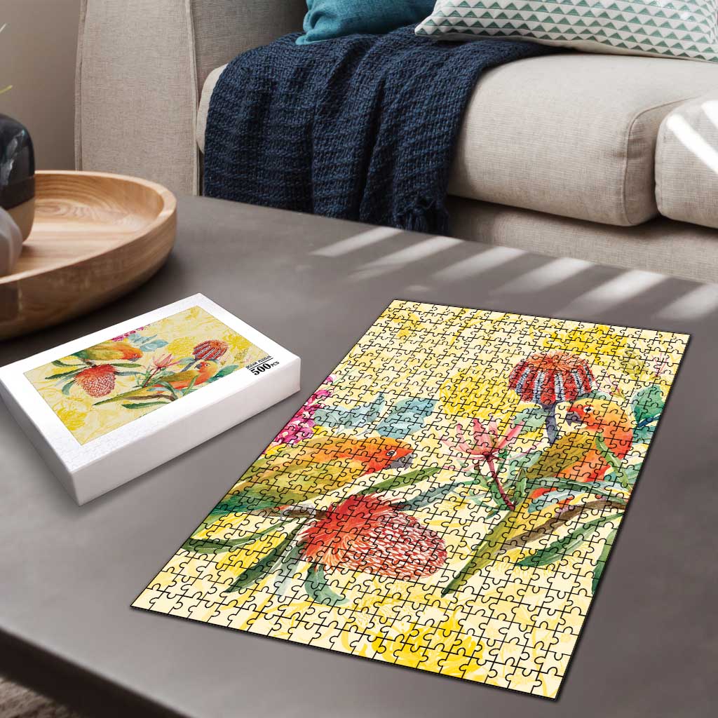 Birds and Floral Aussie Lorikeet Puzzle Pastel Yellow - Aussie Hoodie