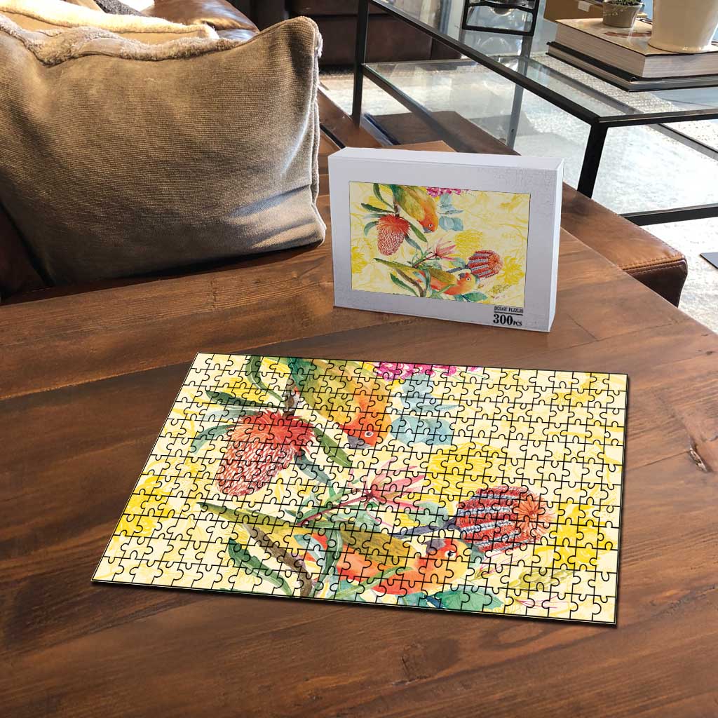 Birds and Floral Aussie Lorikeet Puzzle Pastel Yellow - Aussie Hoodie