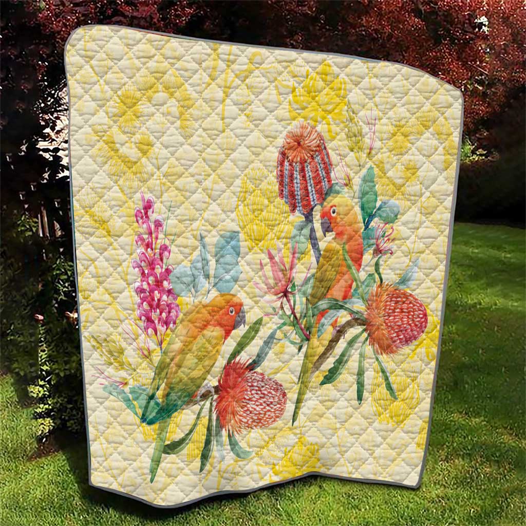 Birds and Floral Aussie Lorikeet Quilt Pastel Yellow - Aussie Hoodie