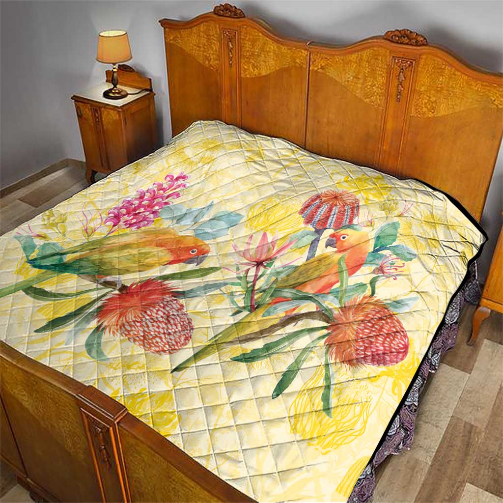Birds and Floral Aussie Lorikeet Quilt Pastel Yellow - Aussie Hoodie