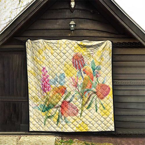 Birds and Floral Aussie Lorikeet Quilt Pastel Yellow - Aussie Hoodie