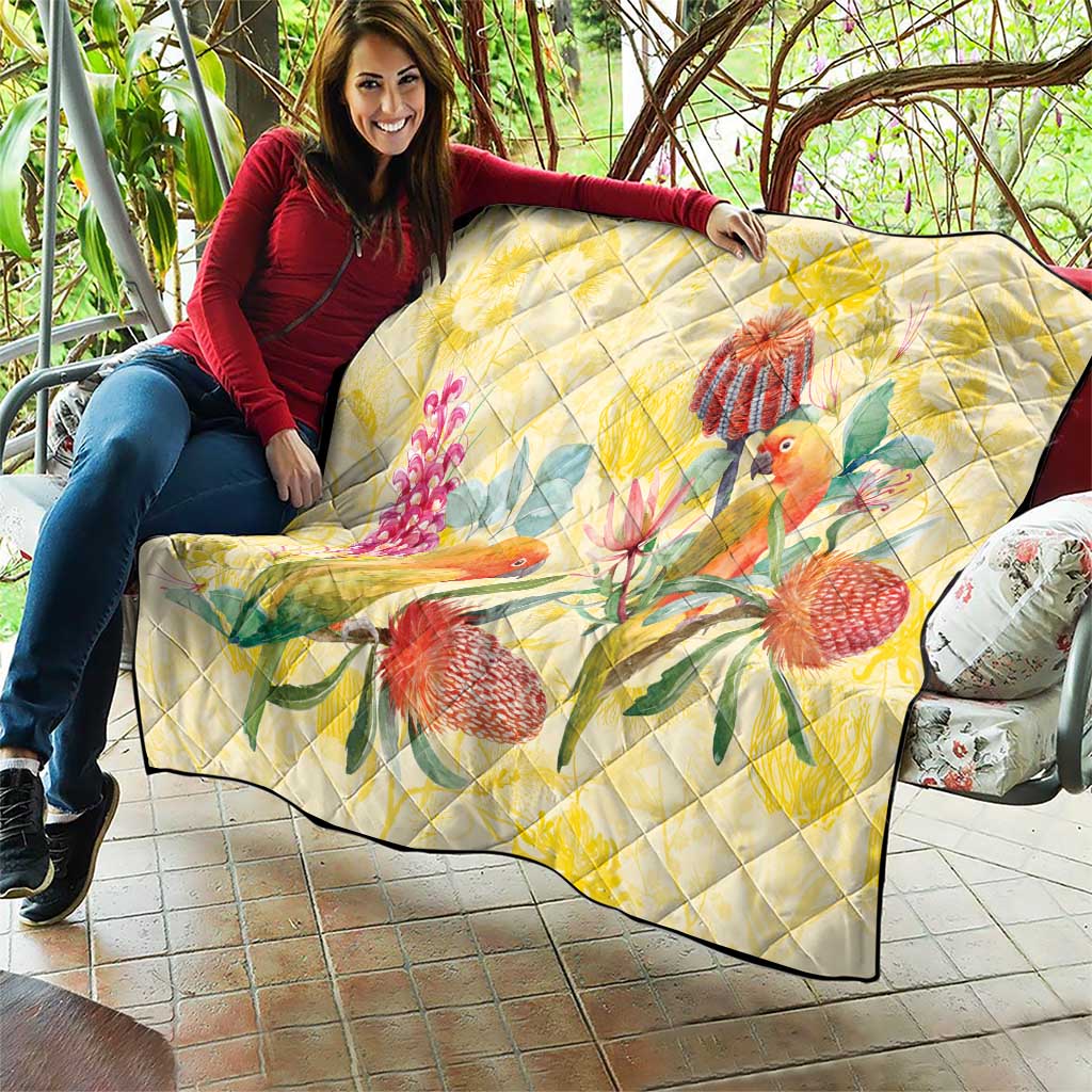 Birds and Floral Aussie Lorikeet Quilt Pastel Yellow - Aussie Hoodie