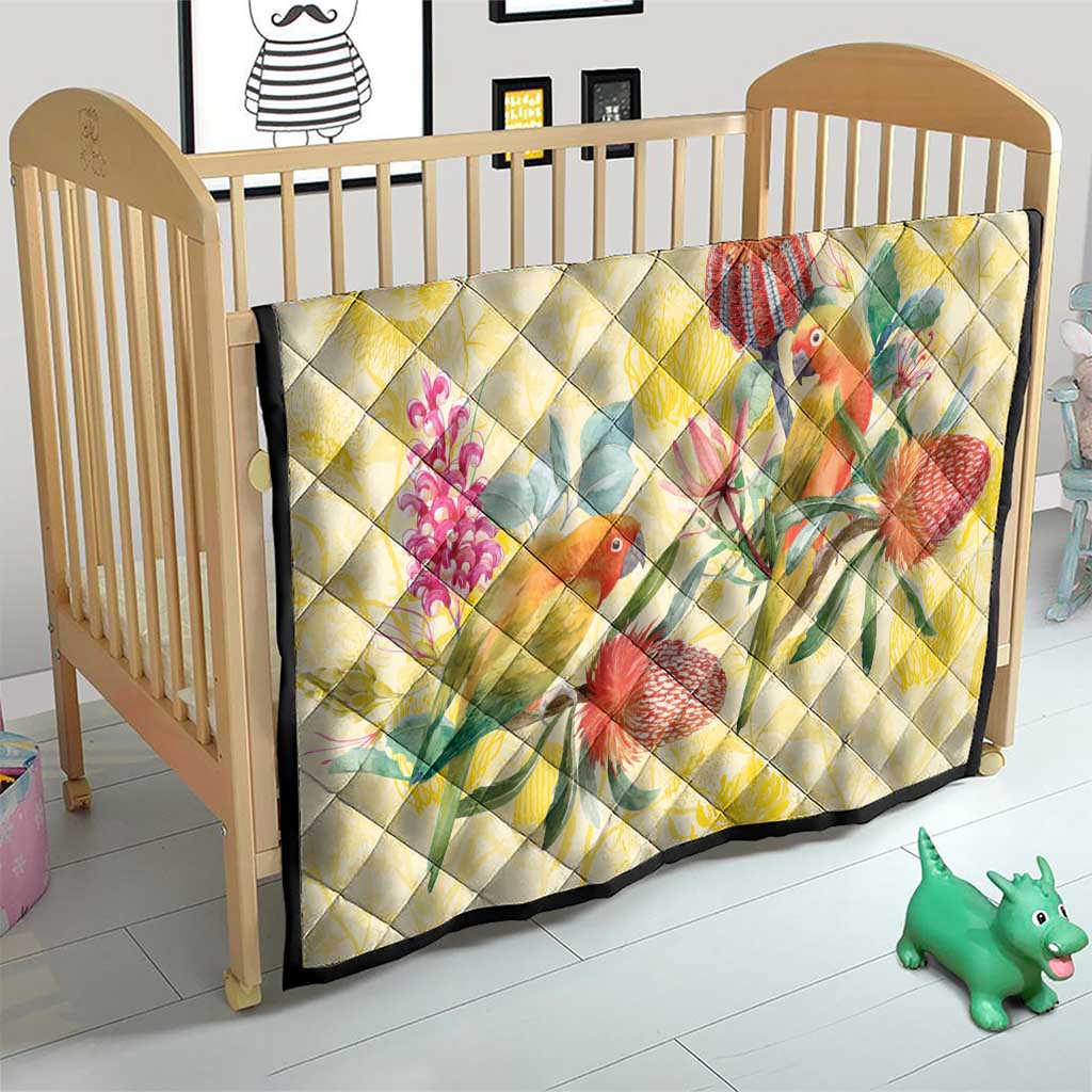 Birds and Floral Aussie Lorikeet Quilt Pastel Yellow - Aussie Hoodie