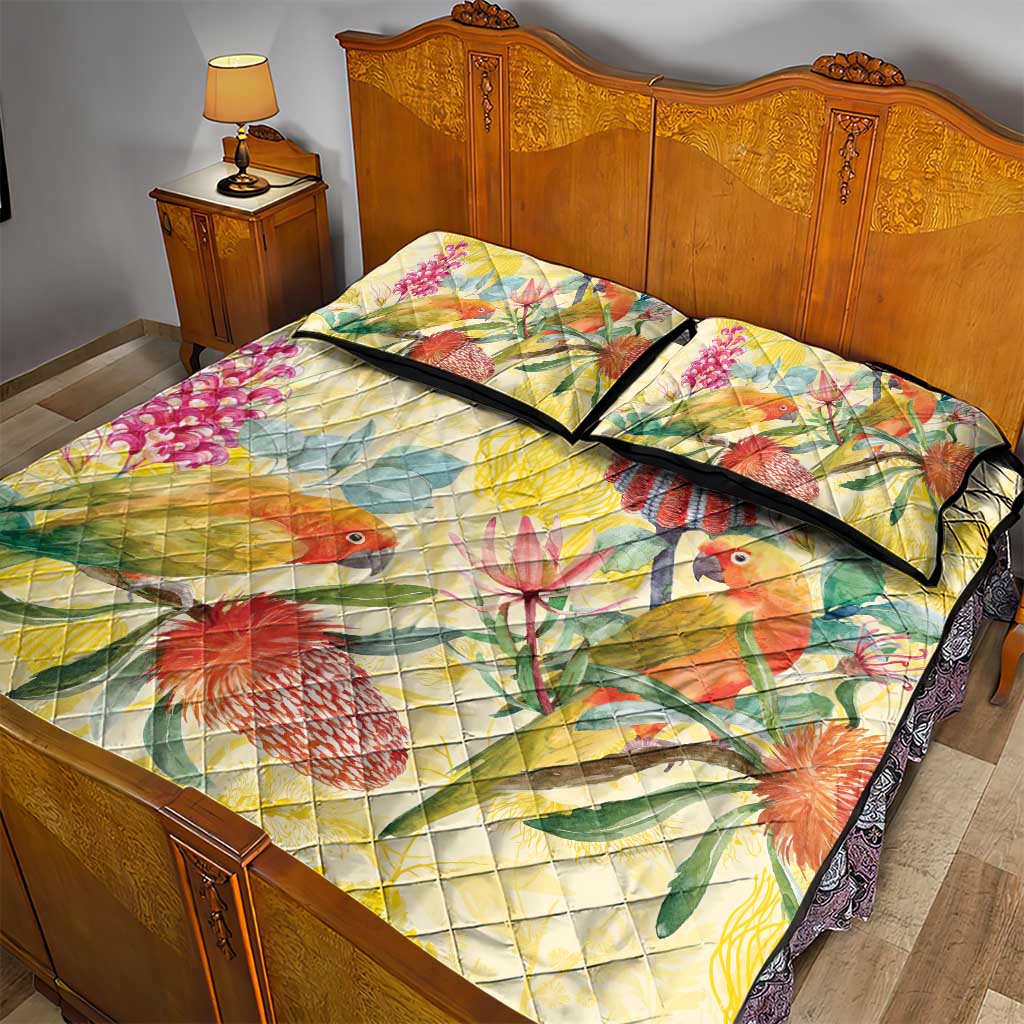 Birds and Floral Aussie Lorikeet Quilt Bed Set Pastel Yellow - Aussie Hoodie