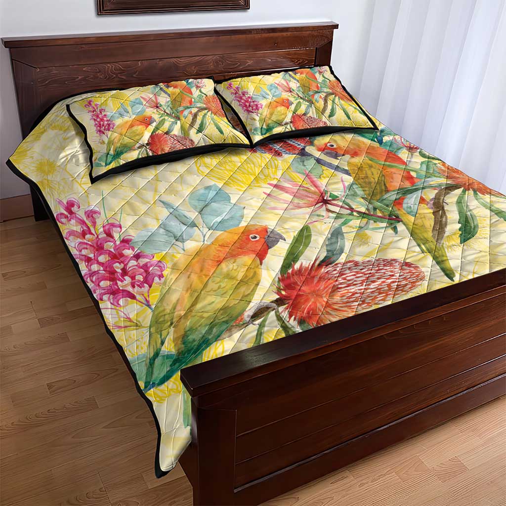 Birds and Floral Aussie Lorikeet Quilt Bed Set Pastel Yellow - Aussie Hoodie