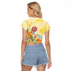 Birds and Floral Aussie Lorikeet Raglan Cropped T Shirt Pastel Yellow - Aussie Hoodie