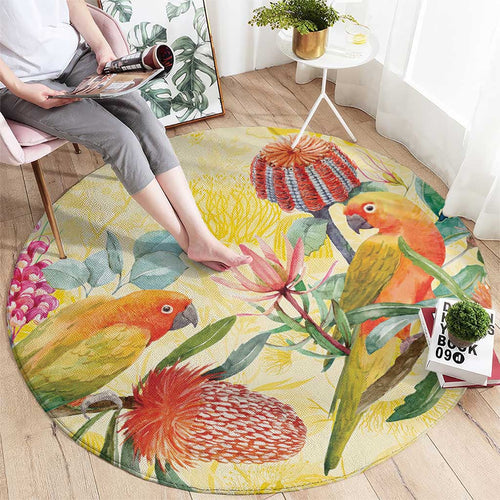 Birds and Floral Aussie Lorikeet Round Carpet Pastel Yellow - Aussie Hoodie