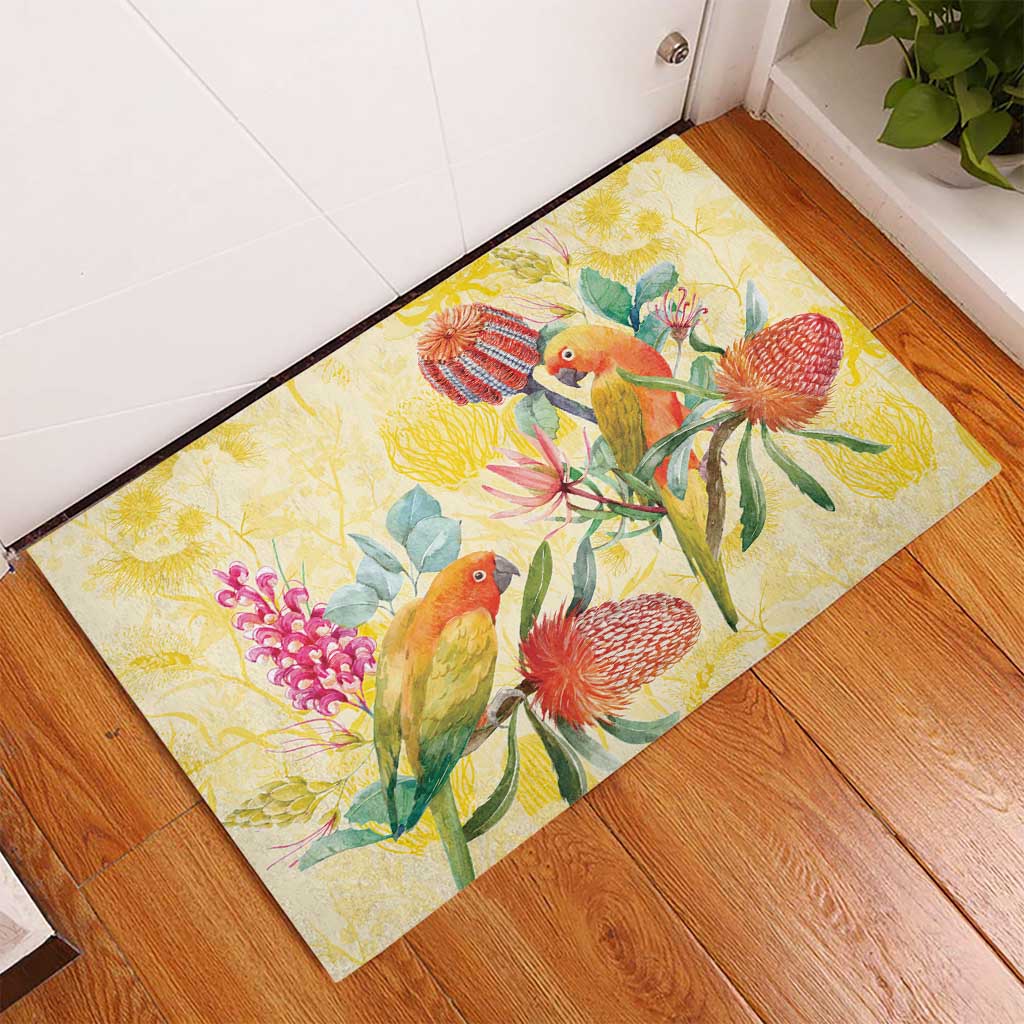 Birds and Floral Aussie Lorikeet Rubber Doormat Pastel Yellow - Aussie Hoodie