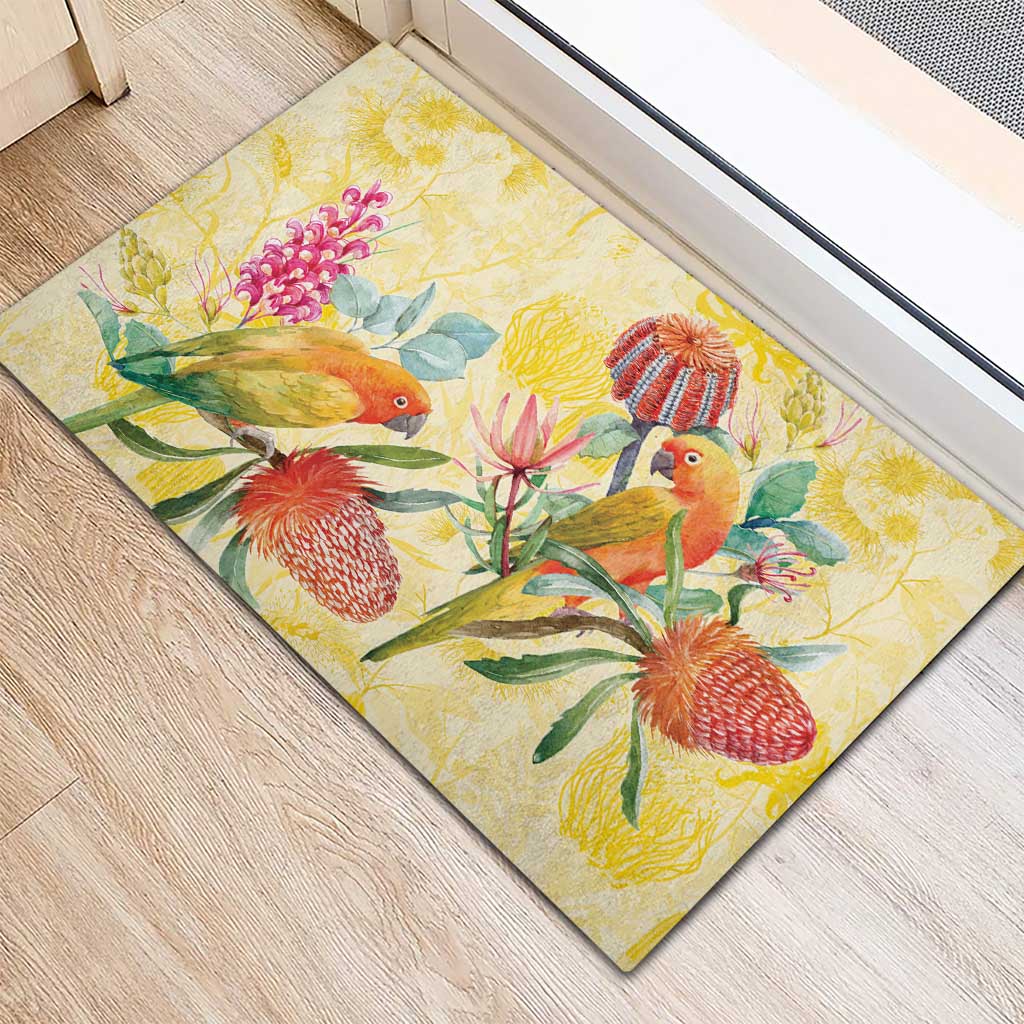 Birds and Floral Aussie Lorikeet Rubber Doormat Pastel Yellow - Aussie Hoodie