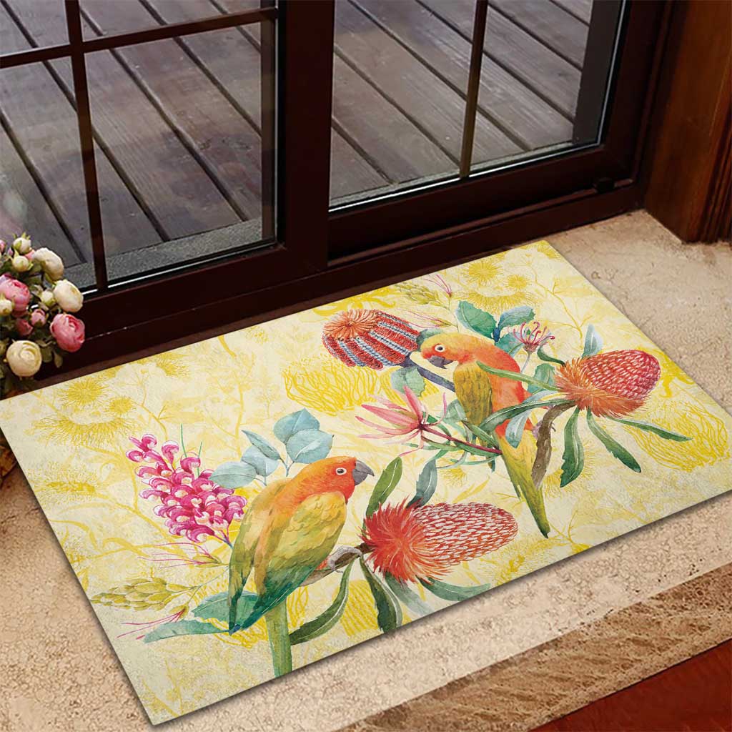 Birds and Floral Aussie Lorikeet Rubber Doormat Pastel Yellow - Aussie Hoodie