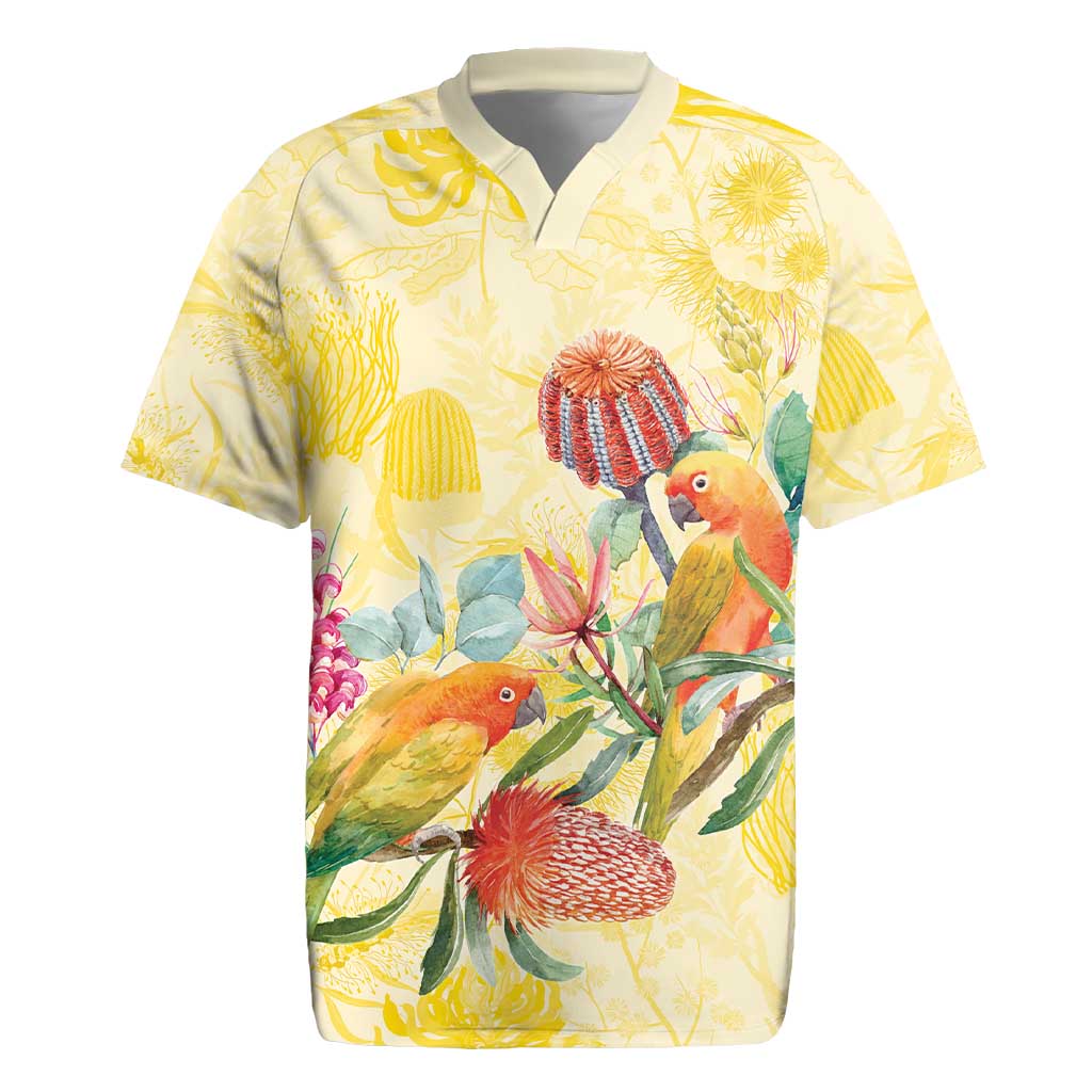 Birds and Floral Aussie Lorikeet Rugby Jersey Pastel Yellow - Aussie Hoodie