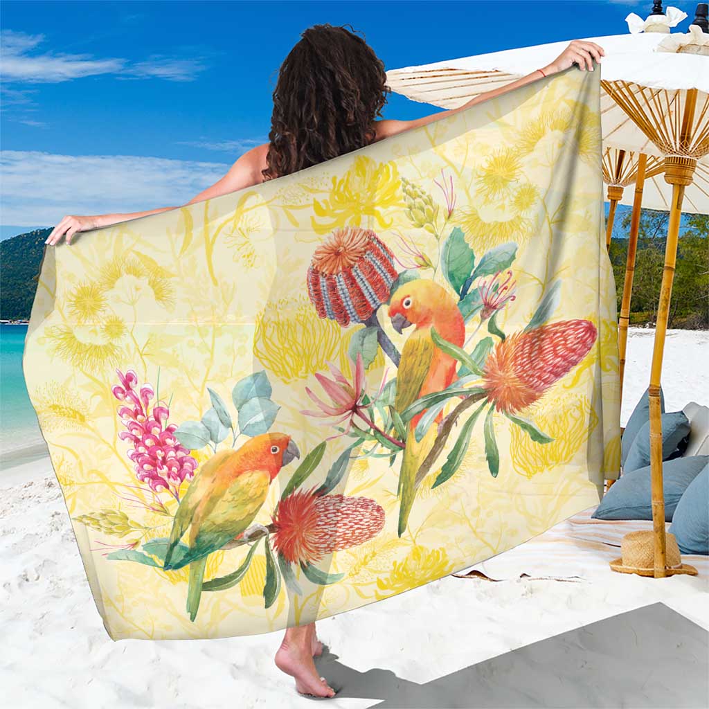 Birds and Floral Aussie Lorikeet Sarong Pastel Yellow - Aussie Hoodie