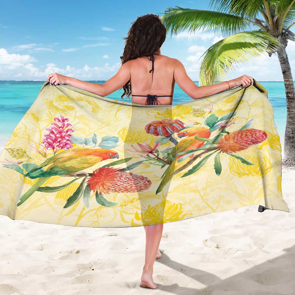 Birds and Floral Aussie Lorikeet Sarong Pastel Yellow - Aussie Hoodie