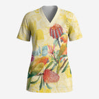Birds and Floral Aussie Lorikeet Scrub Top Pastel Yellow - Aussie Hoodie