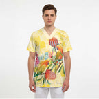 Birds and Floral Aussie Lorikeet Scrub Top Pastel Yellow - Aussie Hoodie