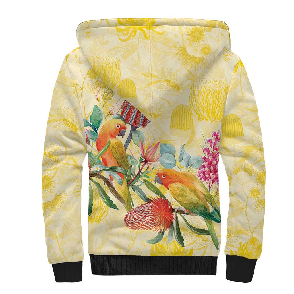 Birds and Floral Aussie Lorikeet Sherpa Hoodie Pastel Yellow - Aussie Hoodie