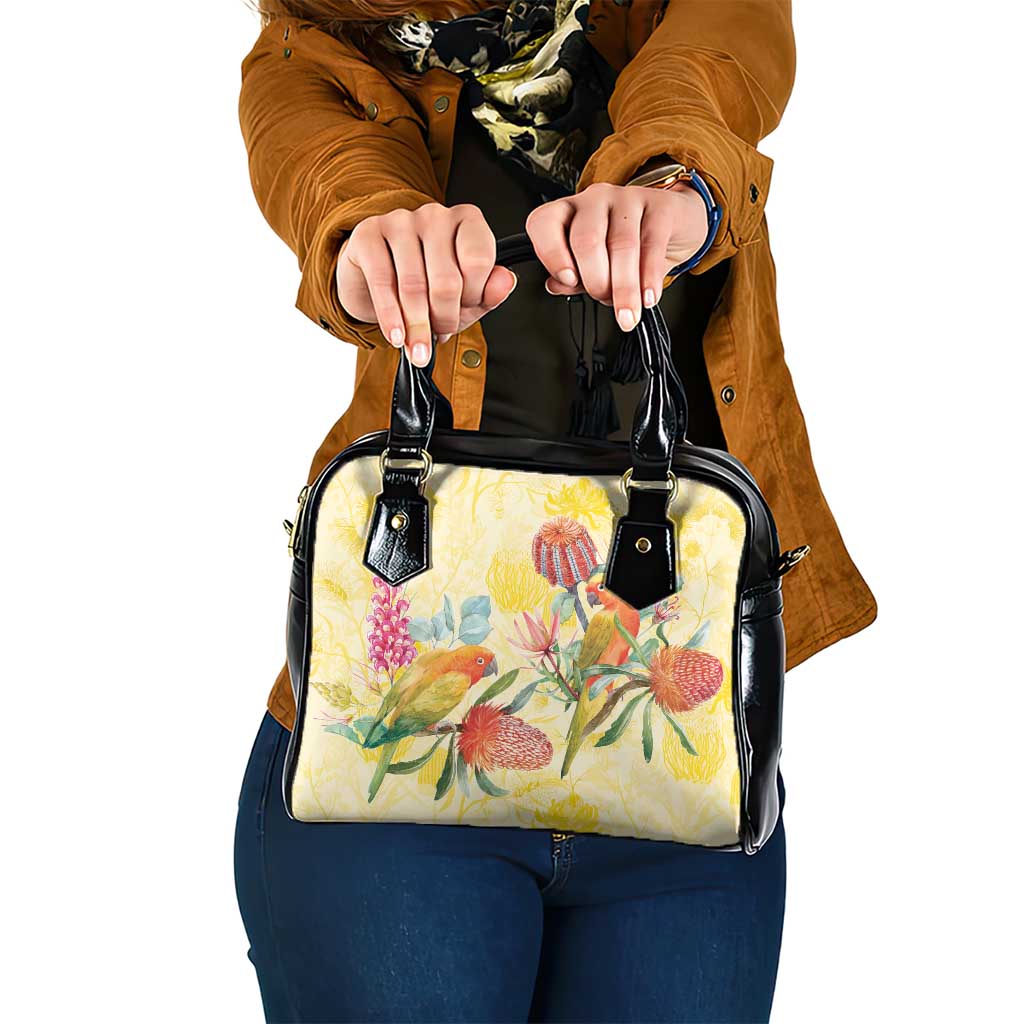Birds and Floral Aussie Lorikeet Shoulder Handbag Pastel Yellow - Aussie Hoodie