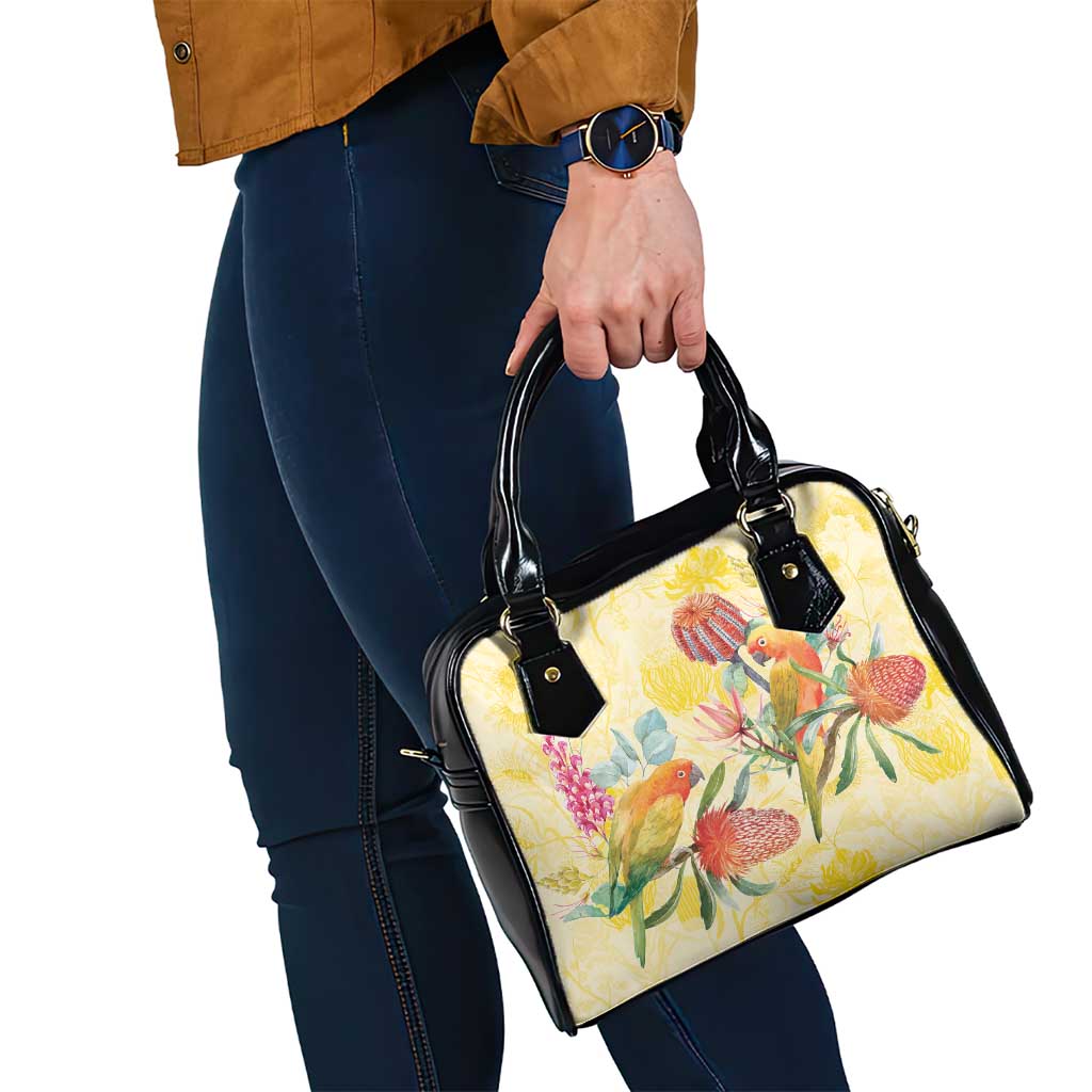 Birds and Floral Aussie Lorikeet Shoulder Handbag Pastel Yellow - Aussie Hoodie