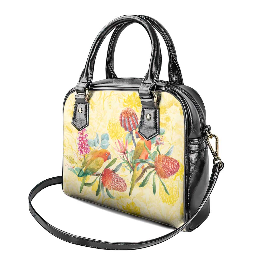 Birds and Floral Aussie Lorikeet Shoulder Handbag Pastel Yellow - Aussie Hoodie