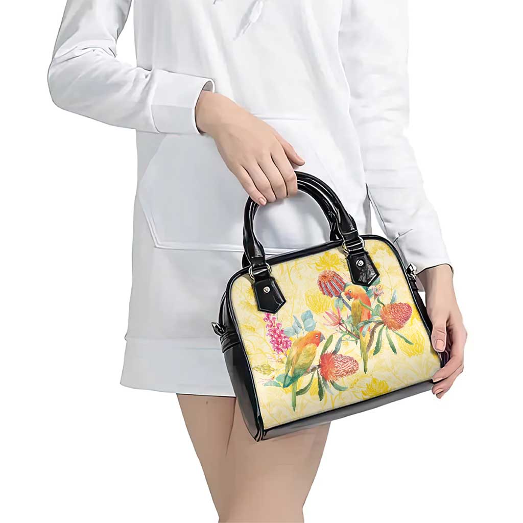 Birds and Floral Aussie Lorikeet Shoulder Handbag Pastel Yellow - Aussie Hoodie