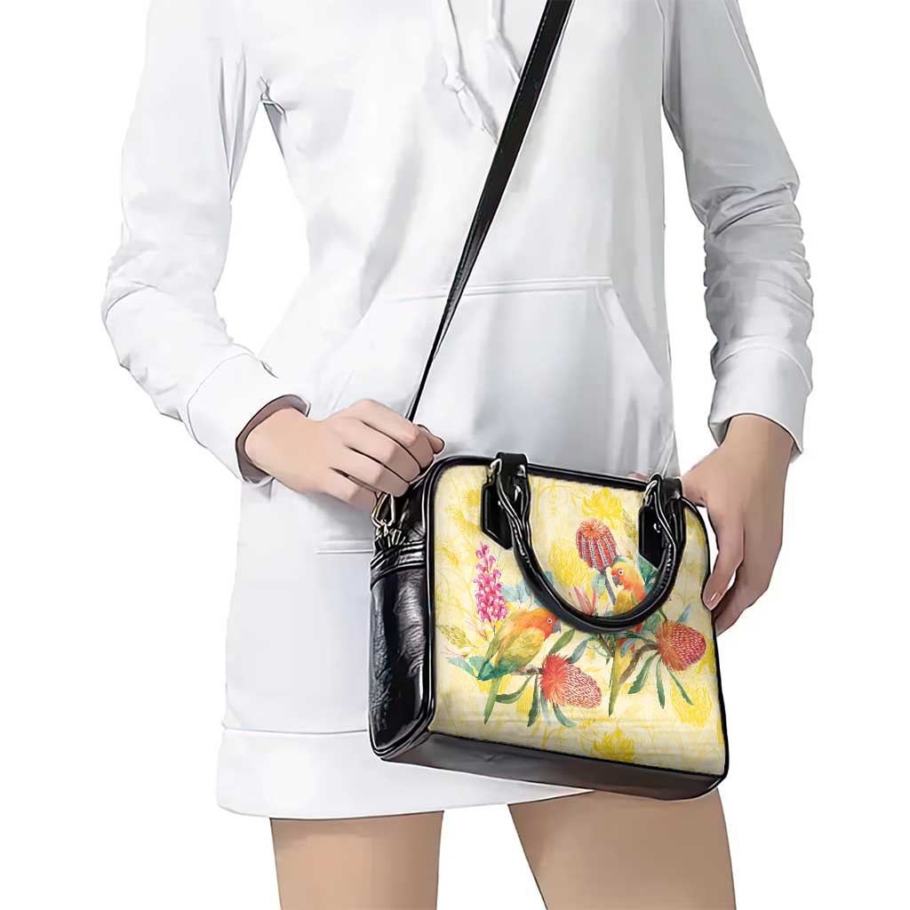 Birds and Floral Aussie Lorikeet Shoulder Handbag Pastel Yellow - Aussie Hoodie