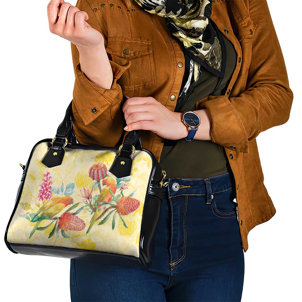 Birds and Floral Aussie Lorikeet Shoulder Handbag Pastel Yellow - Aussie Hoodie