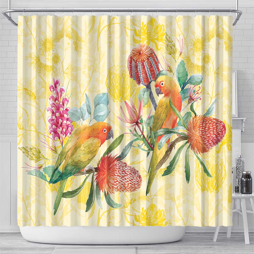Birds and Floral Aussie Lorikeet Shower Curtain Pastel Yellow - Aussie Hoodie