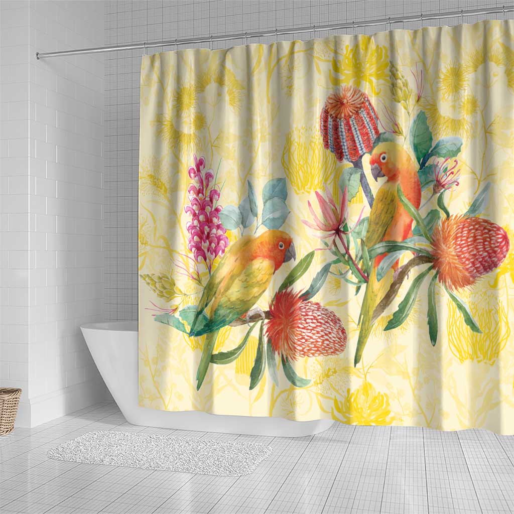 Birds and Floral Aussie Lorikeet Shower Curtain Pastel Yellow - Aussie Hoodie