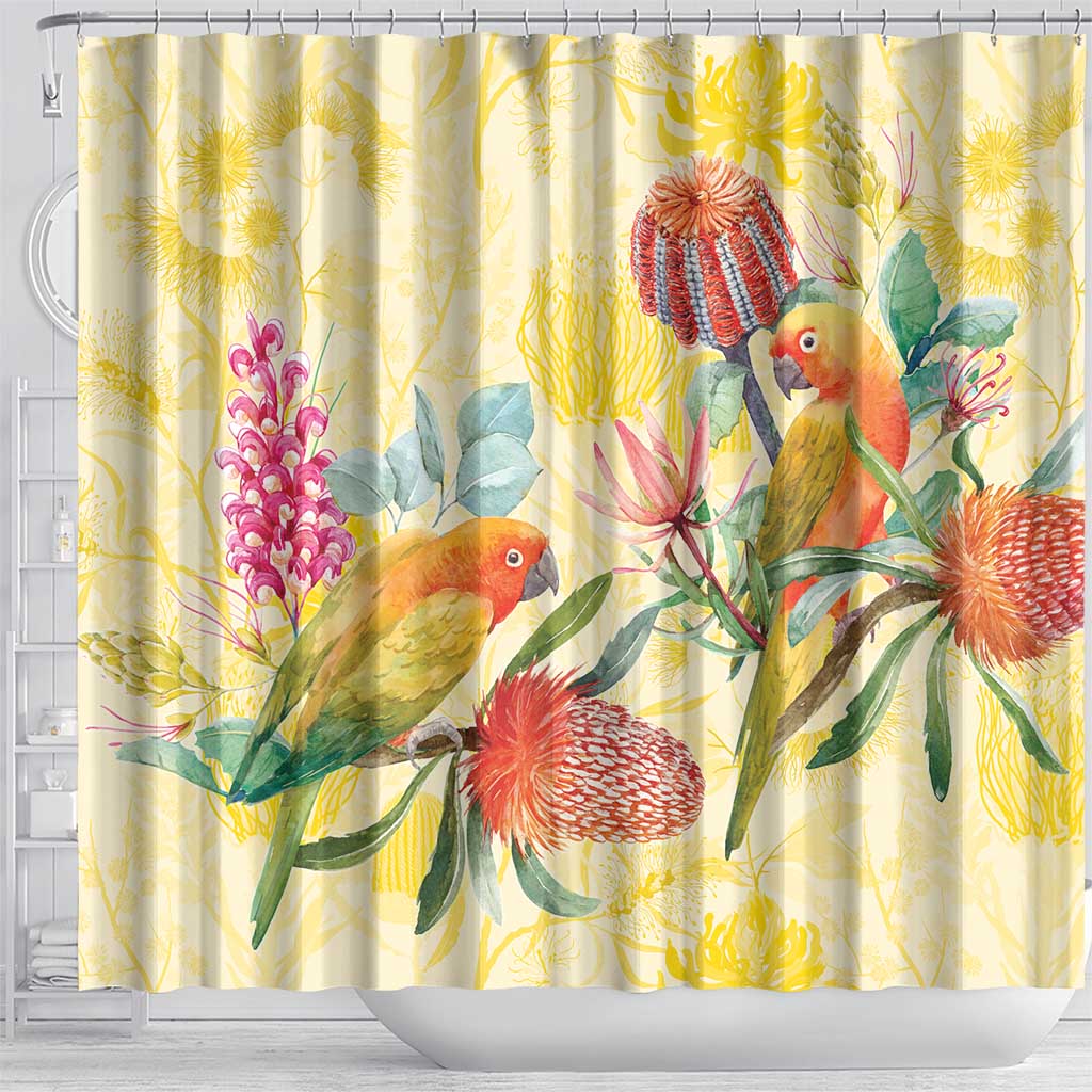 Birds and Floral Aussie Lorikeet Shower Curtain Pastel Yellow - Aussie Hoodie