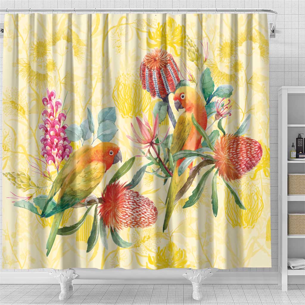 Birds and Floral Aussie Lorikeet Shower Curtain Pastel Yellow - Aussie Hoodie