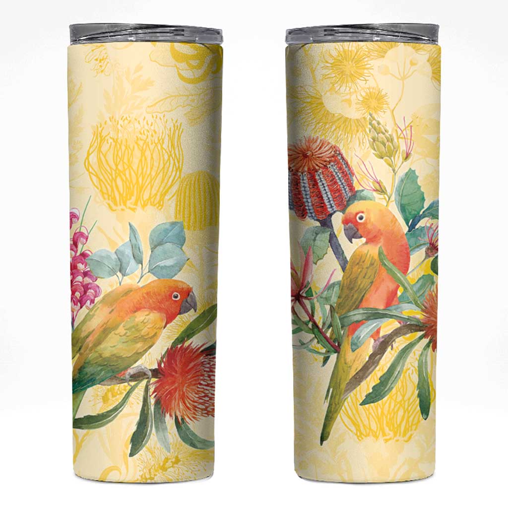 Birds and Floral Aussie Lorikeet Skinny Tumbler Pastel Yellow - Aussie Hoodie