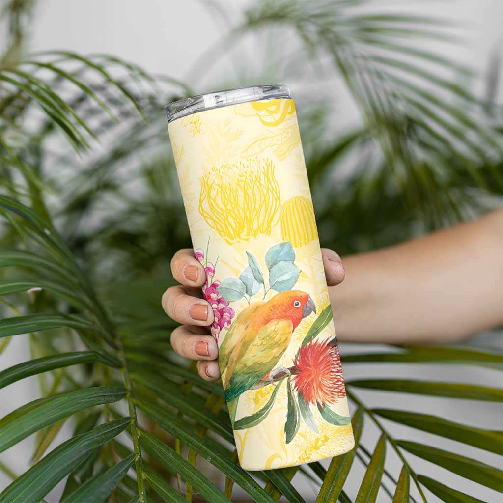 Birds and Floral Aussie Lorikeet Skinny Tumbler Pastel Yellow - Aussie Hoodie